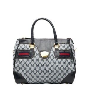 Gucci GG Supreme Handbag Boston Bag Navy Blue Multicolor Leather